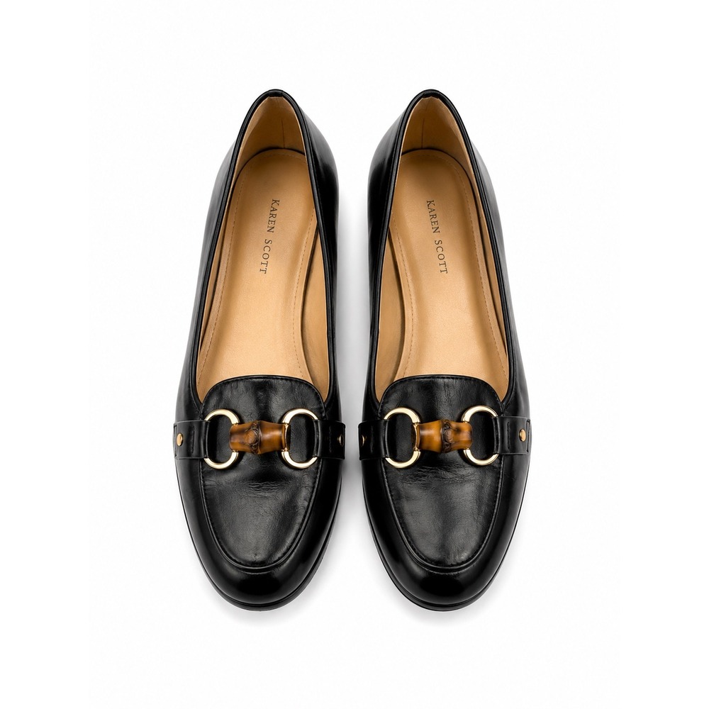 Karen Scott Vintage Y2K Black Leather Bamboo Horsebit Loafers Women's Size 10M
